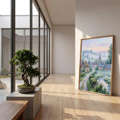 Impressionistisch dorpsmuurkunst canvasprint poster