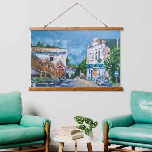 Impressionistisch Europees Stadsgezicht Horizontaa Hangend Wandkleed (Woonkamer)