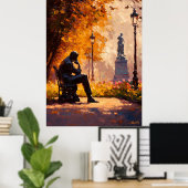 Impressionistisch geïnspireerde De Denker in de he Poster (Thuiskantoor)