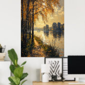 Impressionistisch herfstrivierslandschap gouden li poster (Thuiskantoor)