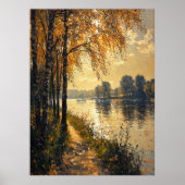 Impressionistisch herfstrivierslandschap gouden li poster (Voorkant)
