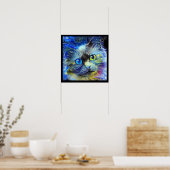 Impressionistisch kattenportret Blauw Geel Zwart Poster (Keuken)