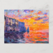 Impressionistisch klif zeegezicht bij zonsondergan
