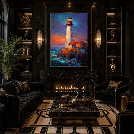 Impressionistisch kustvuurtoren landschapsschilder poster