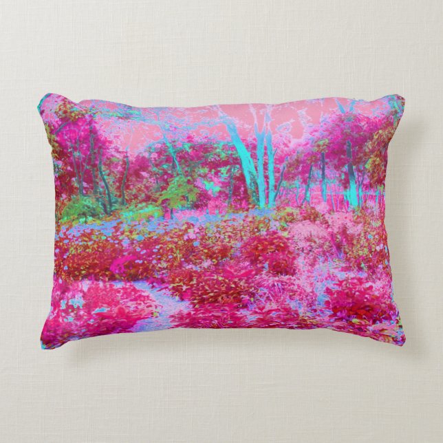 Impressionistisch landschap van rode en roze tuin accent kussen (Voorkant)