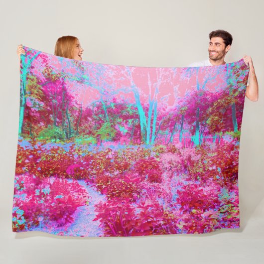 Impressionistisch landschap van rode en roze tuin fleece deken (In situ)