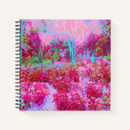 Impressionistisch landschap van rode en roze tuin notitieboek