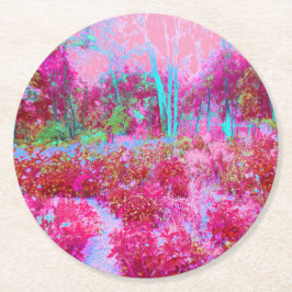Impressionistisch landschap van rode en roze tuin ronde kartonnen onderzetter