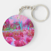 Impressionistisch landschap van rode en roze tuin sleutelhanger (Achterkant)