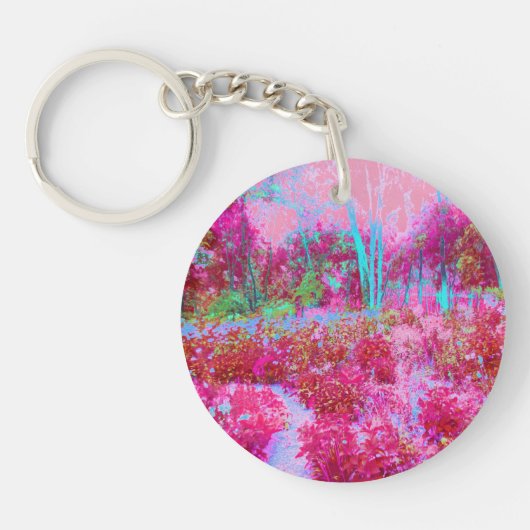 Impressionistisch landschap van rode en roze tuin sleutelhanger (Voorkant)