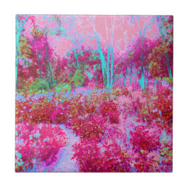 Impressionistisch landschap van rode en roze tuin tegeltje