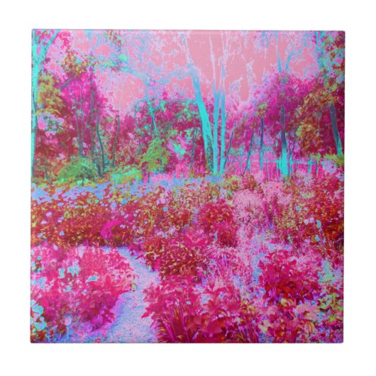 Impressionistisch landschap van rode en roze tuin tegeltje (Voorkant)