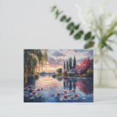 Impressionistisch landschap Willow Lotus Briefkaart (Staand voorkant)