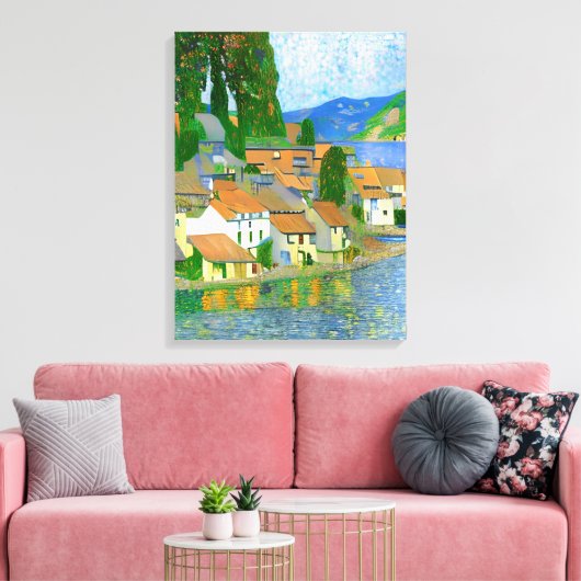 Impressionistisch mediterraan dorp door het Zee Canvas Afdruk (Insitu (Woonkamer))