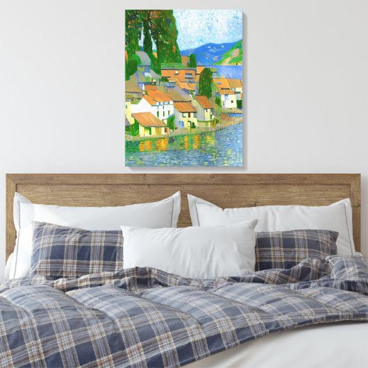 Impressionistisch mediterraan dorp door het Zee Canvas Afdruk (Insitu (Slaapkamer))