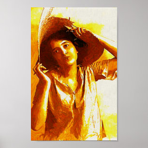 Impressionistisch meisje met strohoed poster