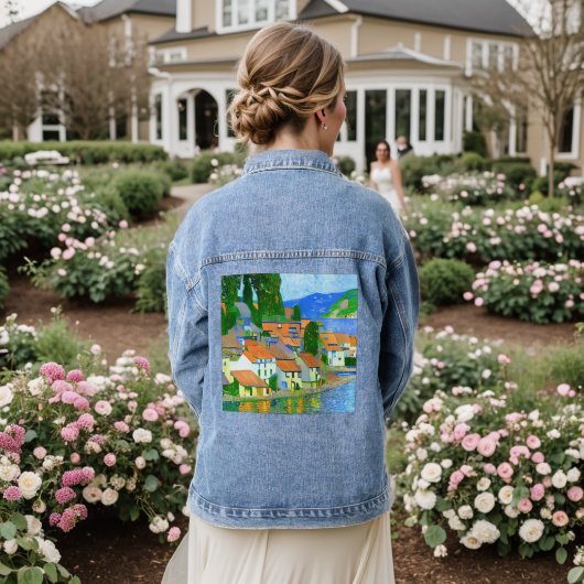 Impressionistisch Middellands dorp aan zee   Denim Jacket (Huwelijk Achterkant)