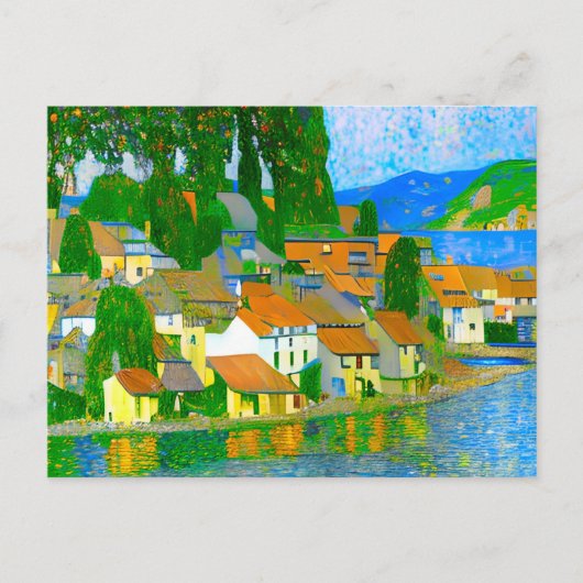Impressionistisch Middellands Zee-dorp aan zee Briefkaart (Voorkant)