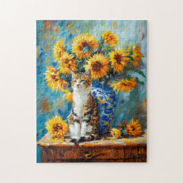 Impressionistisch olieverfschilderij van kat door legpuzzel