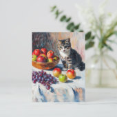 Impressionistisch olieverfschilderij van kat in st briefkaart (Staand voorkant)