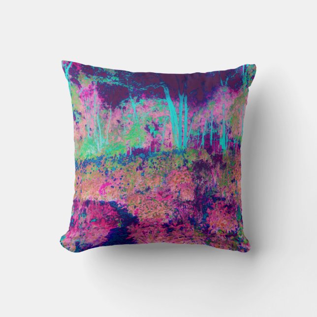 Impressionistisch Paars en Heet Roze Landschap Kussen (Voorkant)