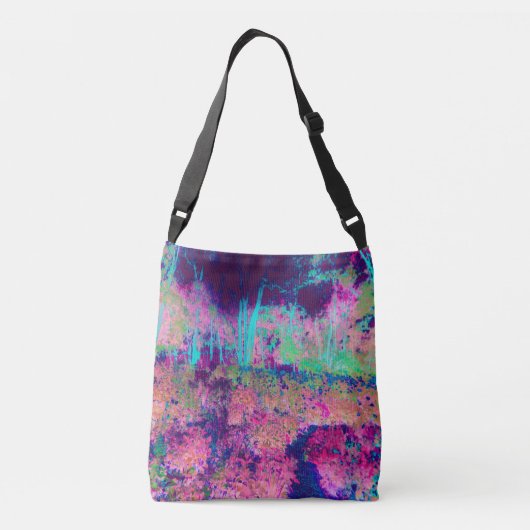 Impressionistisch Paars en warm roze landschap Crossbody Tas (Achterkant)