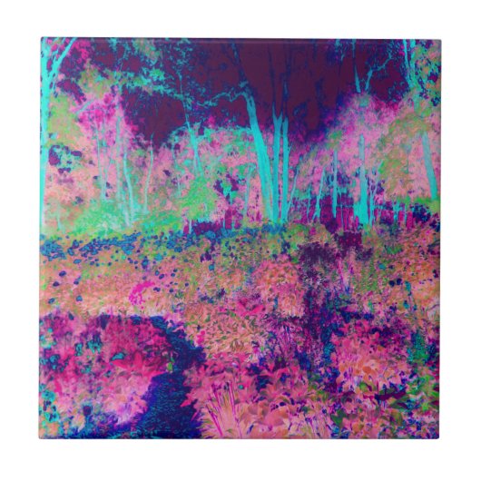 Impressionistisch Paars en warm roze landschap Tegeltje (Voorkant)