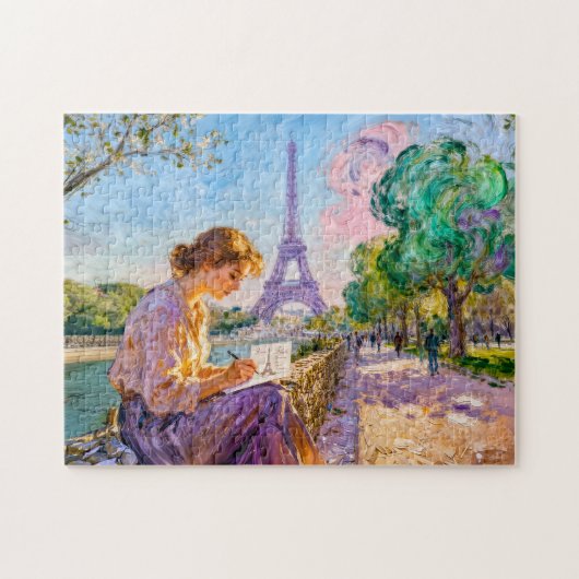 Impressionistisch Parijs Rivierkaart Schrijven Sce Legpuzzel (Horizontaal)