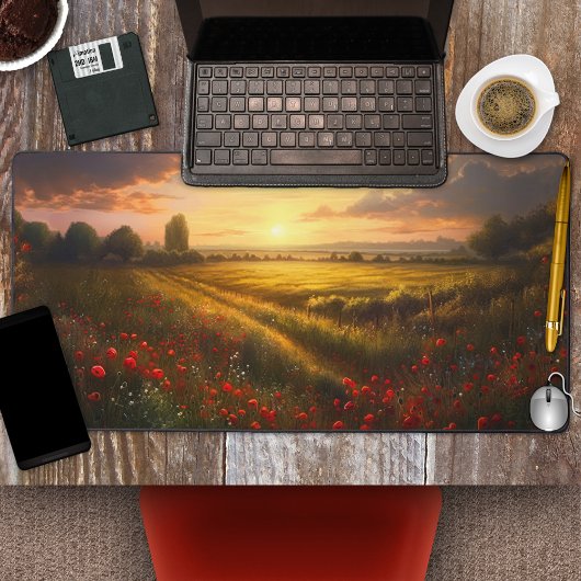 Impressionistisch Poppy Field Sunset Landschap Bureaumat