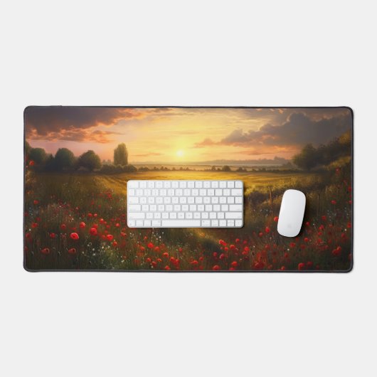 Impressionistisch Poppy Field Sunset Landschap Bureaumat (Keyboard & Muis)