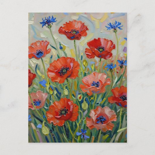 Impressionistisch Rood Klaprozenveld Briefkaart (Voorkant)