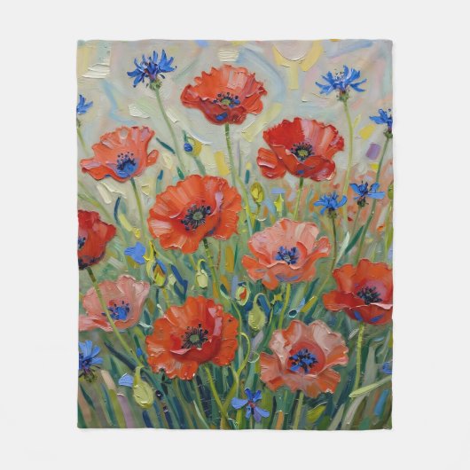 Impressionistisch Rood Klaprozenveld Fleece Deken (Voorkant)
