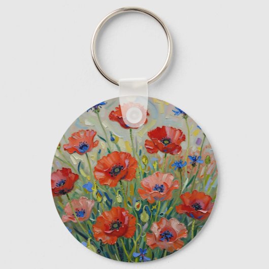 Impressionistisch Rood Klaprozenveld Sleutelhanger (Voorkant)