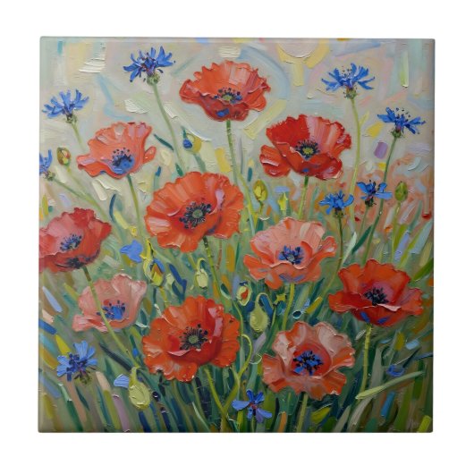 Impressionistisch Rood Klaprozenveld Tegeltje (Voorkant)