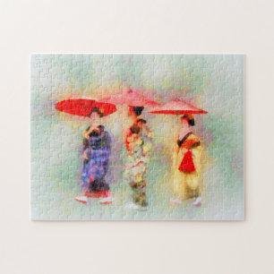 Impressionistisch schilderen van drie kleine maiko legpuzzel