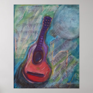 Impressionistisch schilderij van gitaar poster