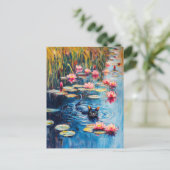 Impressionistisch schilderij van zwarte kat in Lil Briefkaart (Staand voorkant)
