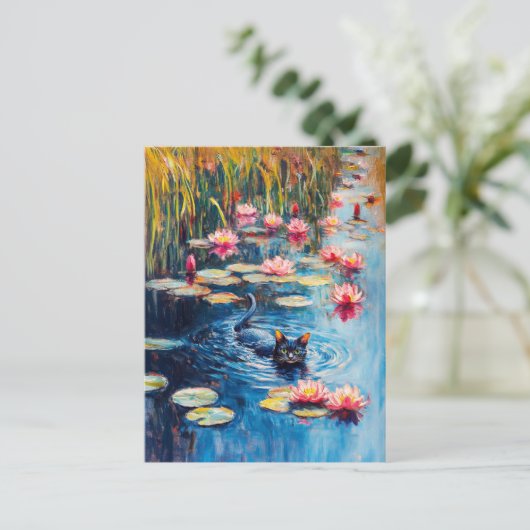 Impressionistisch schilderij van zwarte kat in Lil Briefkaart (Staand voorkant)