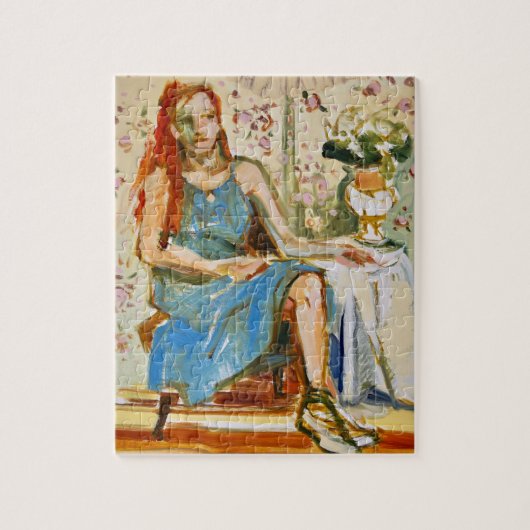 Impressionistisch schilderij, vrouw in blauw, kuns legpuzzel (Verticaal)