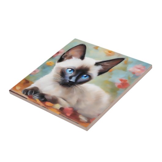 Impressionistisch Siamees portret Tegeltje (Zijkant)