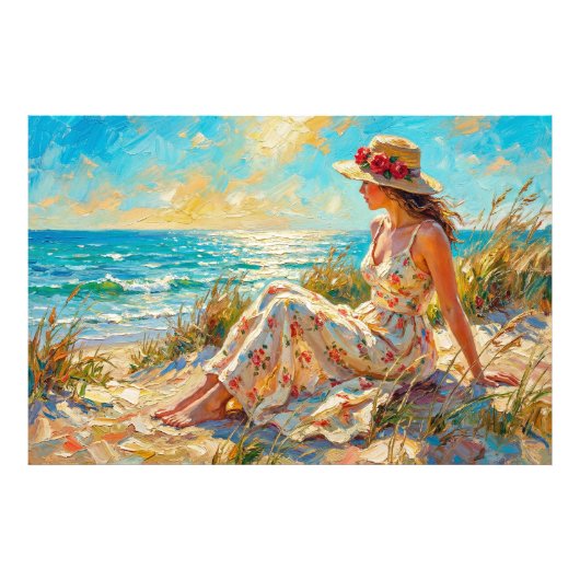 Impressionistisch strand dames olieverfschilderij foto afdruk (Voorkant)