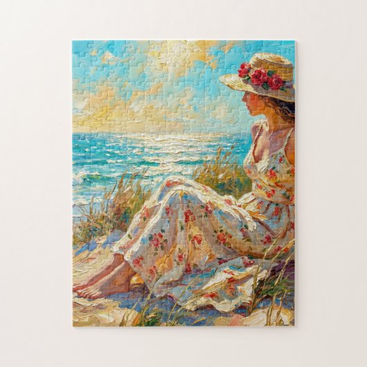 Impressionistisch strand dames olieverfschilderij legpuzzel (Verticaal)