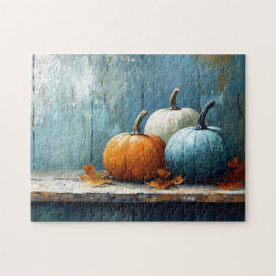 Impressionistisch trio van pompoenen op rustiek ho legpuzzel