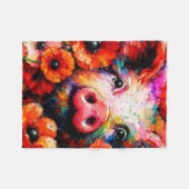 Impressionistisch varken in rode papaver bloemen fleece deken (Voorkant (Horizontaal))