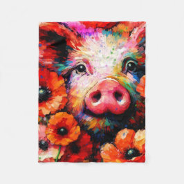 Impressionistisch varken in rode papaver bloemen fleece deken