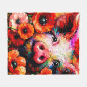 Impressionistisch varken in rode papaver bloemen fleece deken (Voorkant (Horizontaal))
