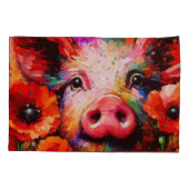 Impressionistisch varken in rode papaver bloemen kussensloop (Achterkant)