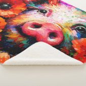 Impressionistisch varken in rode papaver bloemen sherpa deken (3/4)