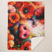 Impressionistisch varken in rode papaver bloemen sherpa deken (Voorkant)