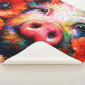 Impressionistisch varken in rode papaver bloemen sherpa deken (3/4)